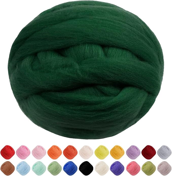 JeogYong Needle Felting Wool, 3.53oz Wool Roving Chunky Wool Yarn, Dark Green by JeogYong