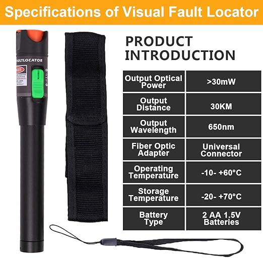 2PCS Visual Fault Locator 30KM Fiber Optic Cable Tester Meter Red Light VFL with 2.5mm Universal Connector for FC/SC/ST Adapter Pen for CATV Telecommunications Engineering Maintenance