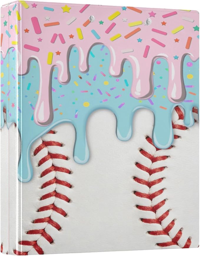 Baseball Red White Stripe Pattern Round Ring Binders 1.5 Inch Ice Cream 3 Ring by Wamika