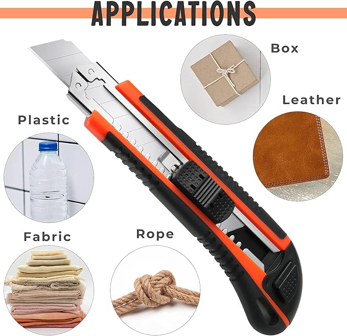 3-Pack Box Cutter Utility Knife | Ultra Sharp Blade with Anti-Slip Rubber Handle | Exacto Cutter for Leather, Rubber & Cartons