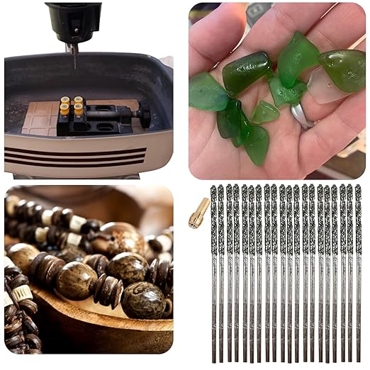 Diamond Drill Bits 1.5mm 20 Pieces Compatible with Dremel Collet Included Twist Tip Jewelry Beach Sea Glass Shells Gemstones Lapidary Ornament Bracelet Necklace Arts Crafts