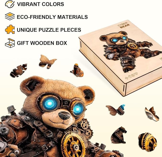 Cyber Bear Puzzles Adults Gifts Wooden 140 Pieces 11.4 * 10in - Image 2