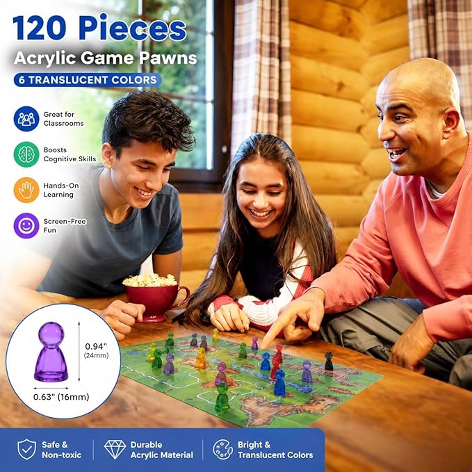 Game Pawns, 120 Pieces, 6 Colors, Translucent Game Pieces | Plastic Tokens - Image 6