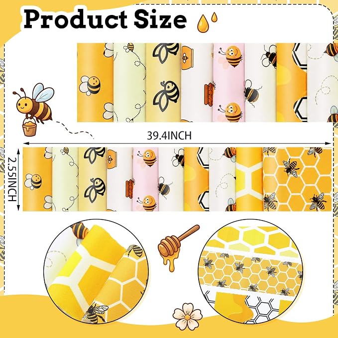 Hosuly 40 Pcs Bee Quilting Fabric Honey Bee Daisy Honeycomb Sunflower Quilting - Image 2