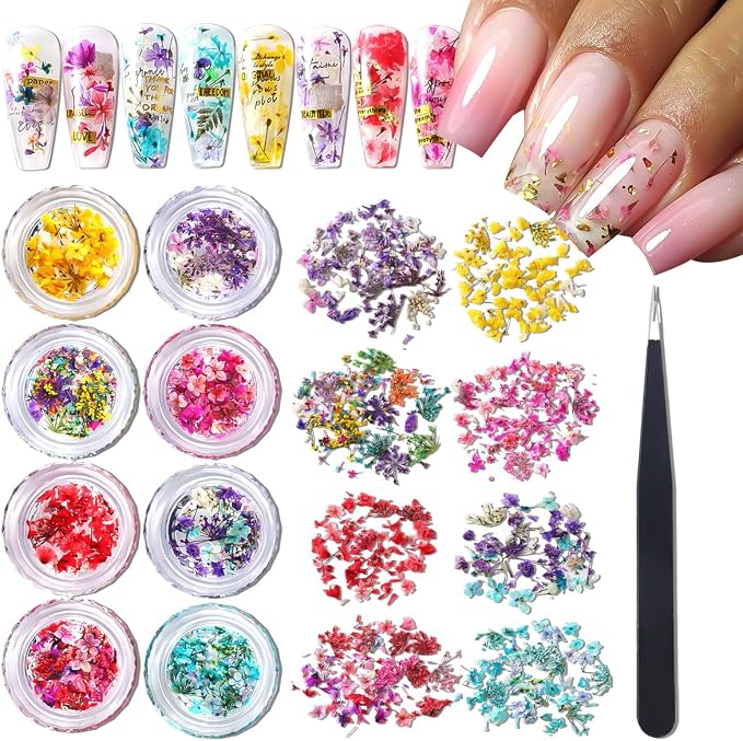 8 Boxs Dried Gypsophila Flowers Nail Art Decoration | Mixed Mini Hydrangea by SUTOZMIWE