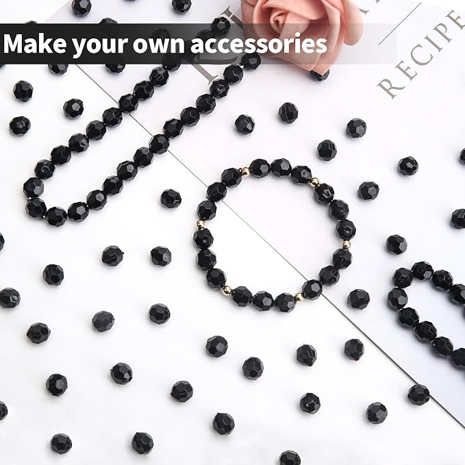 BONNY BOXX 2000pcs 4mm Acrylic Faceted Round Crystal Beads Solid Black Loose - Image 4
