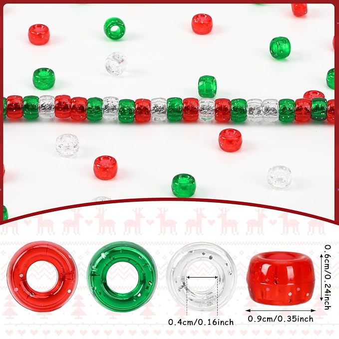 UPINS 1200Pcs Christmas Pony Beads, Glitter Red Green Transparent Pony Beads - Image 2
