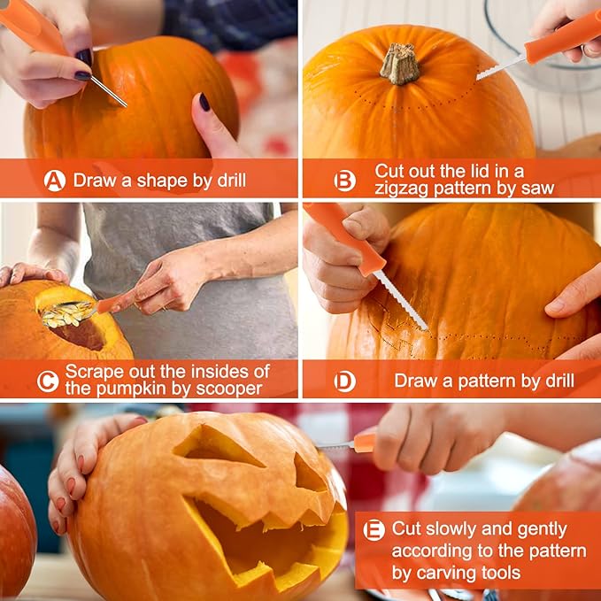 Pumpkin Carving Kit Tools Halloween, 13PCS Professional Heavy Duty Carving Set, Stainless Steel Double-side Sculpting Tool Carving Kit for Halloween Decoration Jack-O-Lanterns