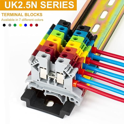 Erayco UK2.5B-GR DIN Rail Terminal Block, Screw Clamp, 600V 20A 24-12AWG, Pack of 100