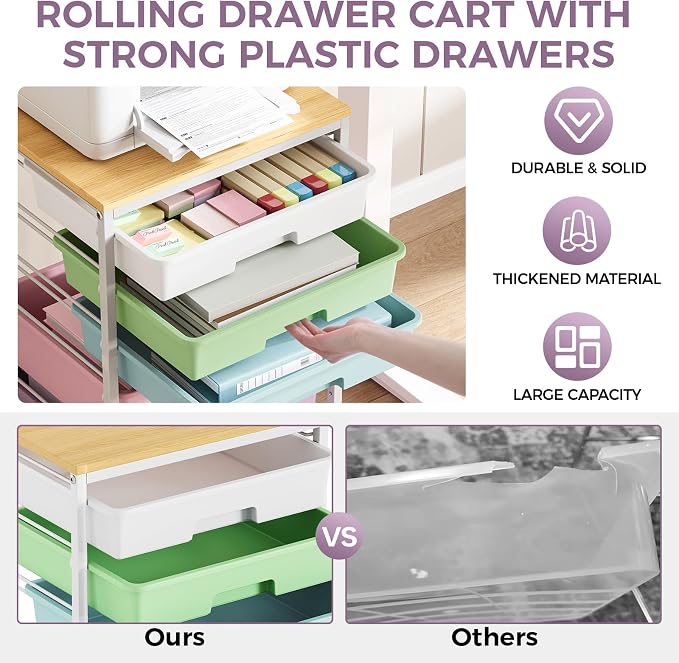 SYKIARIOL 5-Tier Rolling Utility Storage Drawer Craft Cart on Wheels - Image 4