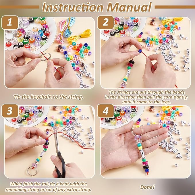 CRAFTYMELODY 606Pcs DIY Keychain Making Crafts Kits Beaded Keychain Making Kit - Image 3
