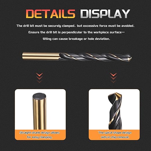Drill Bit, 10mm Cutting Diameter, 4341 HSS Gold and Black 118° Cutting Angle Number Jobber Bits - (Applications: for Drilling Soft Metal Plastic Wood), 5-Pieces