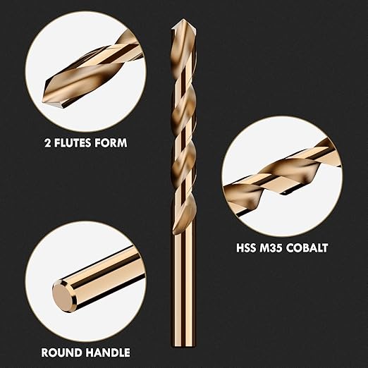 5/32" (10pcs) Cobalt Drill Bit Set, M35 High Speed Steel Jobber Length Drill Bit Kit for Hardened Metal, Stainless Steel, Cast Iron, Wood and Plastic, with Index Storage Case
