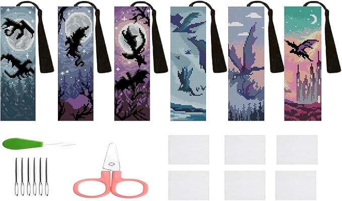 DYAIANGMU Dragon 6 Pcs Cross Stitch Bookmark Kit by Unknown