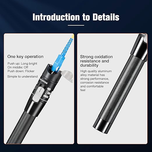 VFL Visual Fault Locator, 80KM Range Fiber Optic Cable Tester Meter with 2.5 mm Universal Connector FC Male to LC Female Adapter for CATV Telecommunications