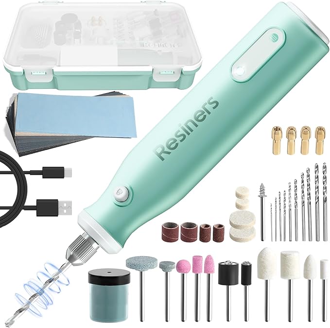 Resiners Cordless Rotary Tool Kit, Electric Resin Drill & Polishing Kit, 5-Speed Adjustable, 54pcs Jewelry Making Kit, Professional Machine for Resin Molding, Manicure, Wooden DIY Crafts