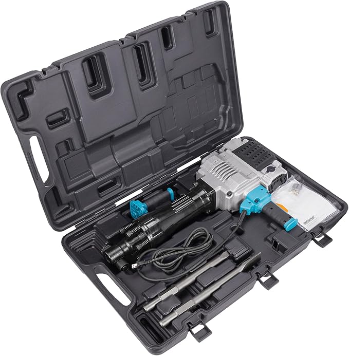 Berserker 2100W 50-Pound Demolition Jack Hammer with 1-3/16" Hex, 17-Amp Corded Electric Heavy Duty Demo Chipping Hammer Concrete/Pavement Breaker with Carrying Case Flat Chisel Bull Point Chisel