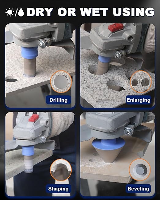 Diamond Tile Hole Saw Kit - 11Pcs 1/4'' X 2, 5/16'', 1'', 1-3/8'', 2'', 3'' Drill Bits, 4/5'' Drilling Milling Bit, 2'' Beveling Chamfer Bit, 2pcs Adapters for Porcelain Tile Ceramic Granite Marble