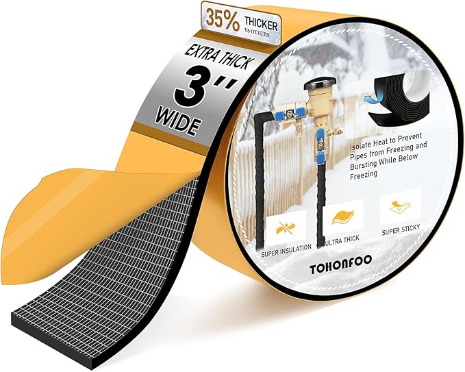 Pipe Insulation Tape, Foam Insulation Tape for Outdoor Pipes Winter Freeze Protection, Foam Pipe Insulation Wrap, Heat Tape for Water Pipes, Copper Pipes, PVC, AC Line, 3in x 15ft, Black