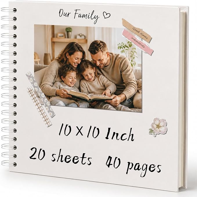 DIY Scrapbook Album 10x10 Inch 40 Pages, Hardcover Kraft Paper | Photo Book by QIQUWU