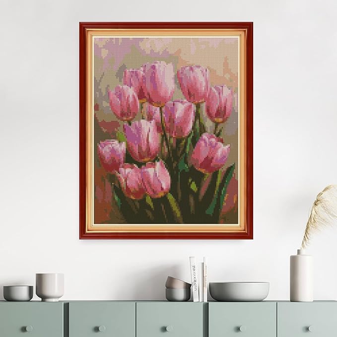 MYBISYMQQ Pink Tulips Cross Stitch Kits - Image 4