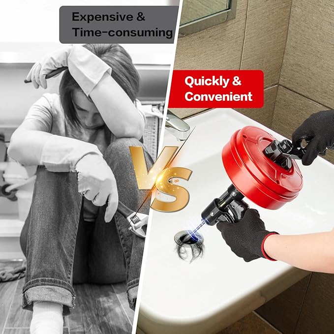 Upgrade Plumbing Snake Drain Auger,25 FT Automatic Retract Drain Snake with Dual Mode,Professinal Drain Clog Remover,Flexible Snake Drain Hair Remover Tool for Bathroom Shower Sink Kitchen