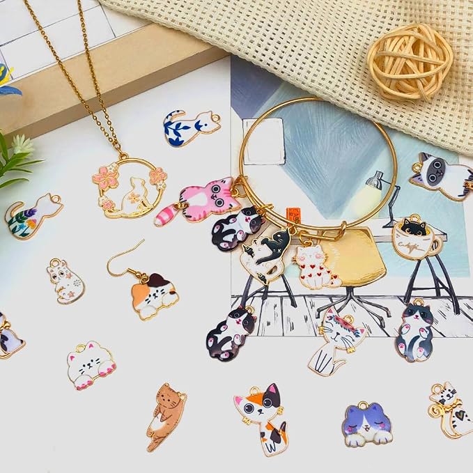 WOCRAFT 120pc Assorted Enamel Bracelet Cat Charms - Image 5