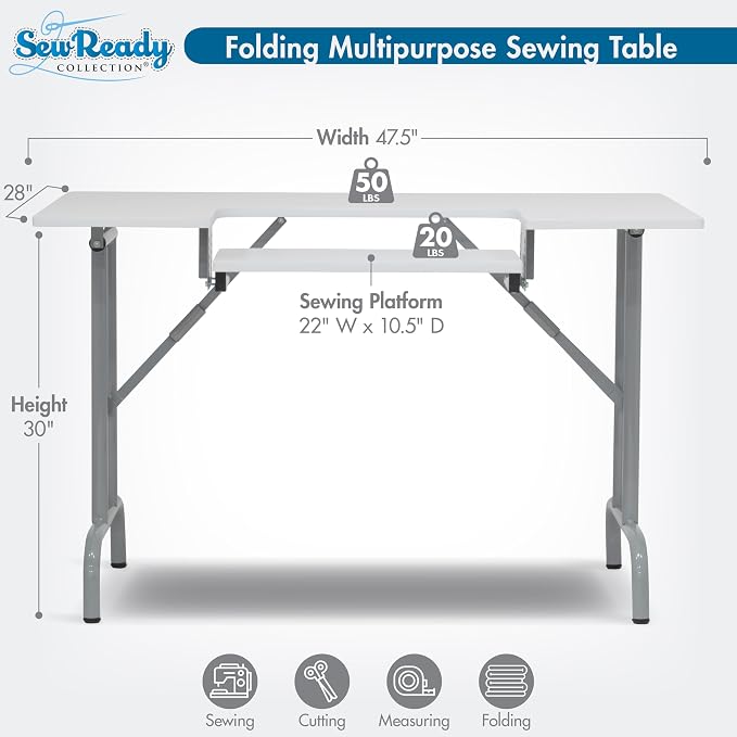 Studio Designs Folding Multipurpose Sewing & Craft Table w/ Machine Shelf - Image 3