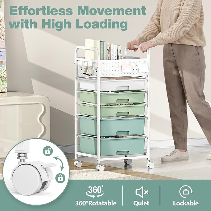 5 Drawer Rolling Storage Cart - Image 5