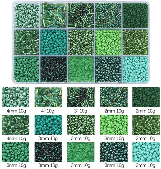 15 Grid Green Glass Seed Bugle Tube Beads Kit - Image 3