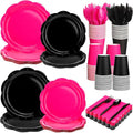 Pickmesh 400 Pcs Hot Pink and Black Birthday Party Supplies Include Hot Pink by Pickmesh