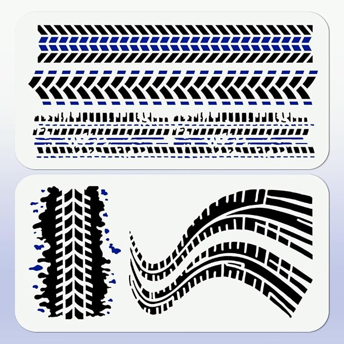 2Pcs Car Tire Tracks Stencils for Painting, 11.8"x5.9" Splice Texture Stencil by Doodlream