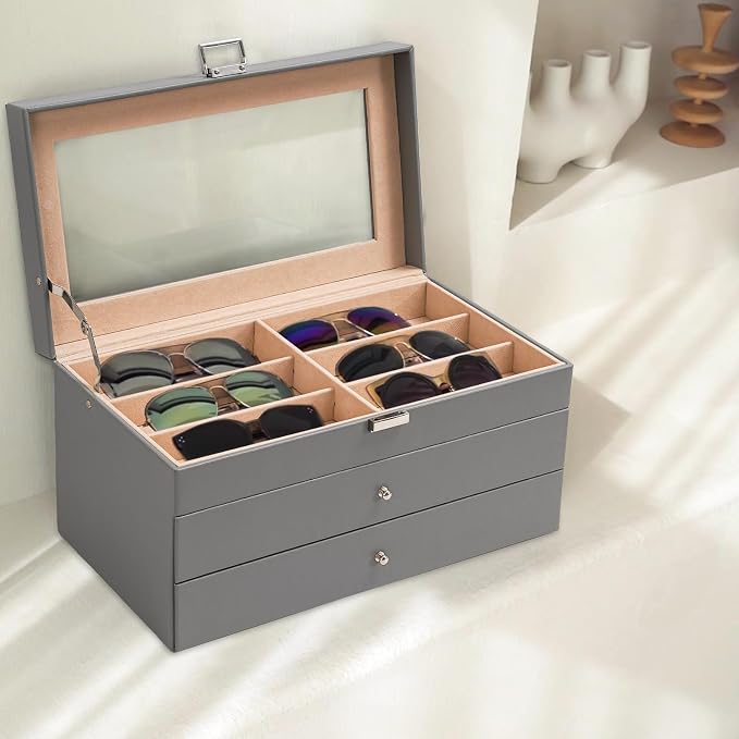 ProCase 3-layer Sunglasses Storage Organizer, 18 Slots Leather Sunglass Box - Image 2