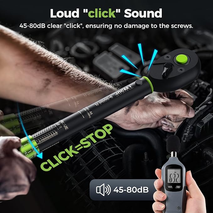 3/8-Inch Drive Click Torque Wrench - 5-50Ft-Lb/5-69.4Nm, Dual-Direction Adjustable 72 Tooth Click Torque Wrench for Bike, Motorcycle and Car Repair