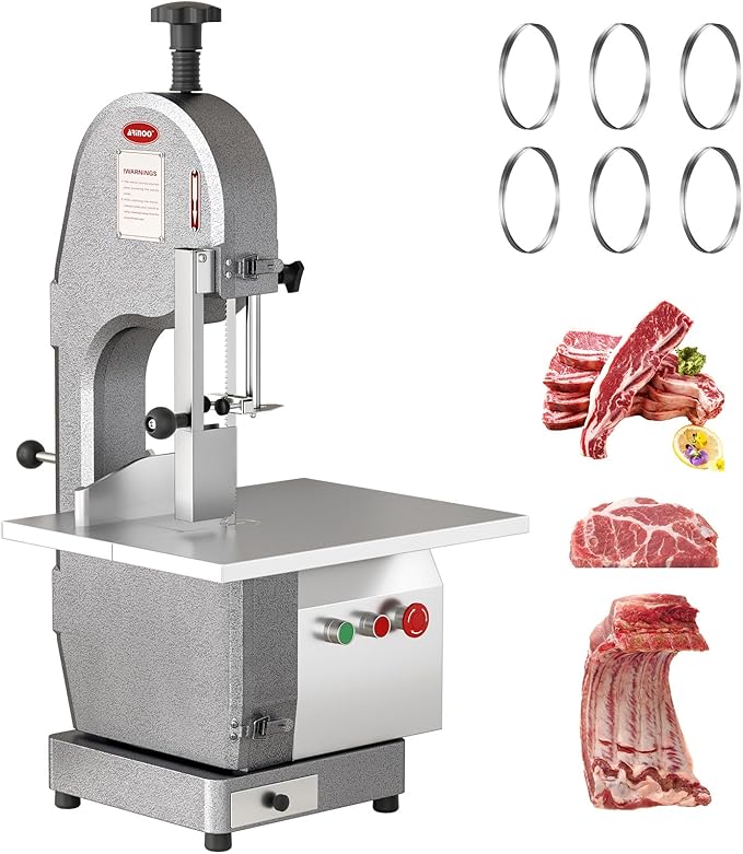 Electric Commercial Bone Saw, 1500W Stainless Steel Countertop Bone Sawing Machine, Workbeach 18.31"x14.37",1.57-7 Inch Cutting Thickness, Frozen Meat Cutter for Beef, Fish, Chicken, Deer