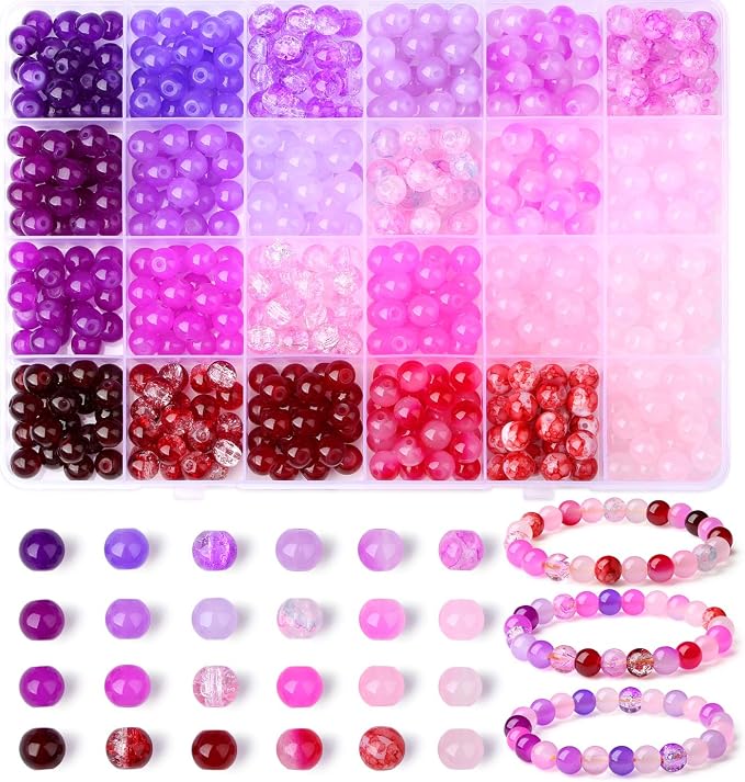 DUQGUHO 8mm Pink Purple and Red Beads by DUQGUHO