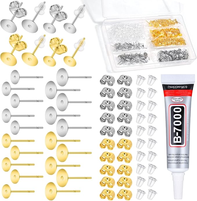 Anezus Jewelry Glue with 600pcs Stainless Steel Earring Posts and Backs by anezus