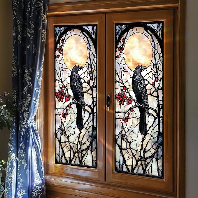 Stained Glass Style Raven Window Film, Gothic Inspired Privacy Decor - Image 6