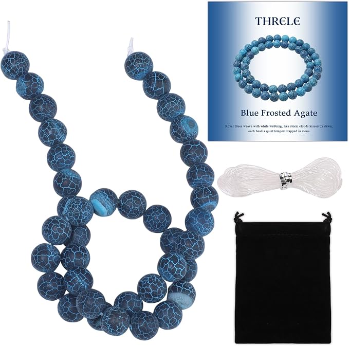 10mm Matte Blue Frosted Agate Bead, 15-Inch Matte Round Loose Stone Beads by THRELE