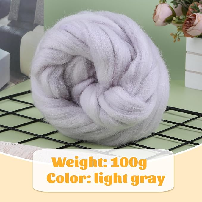 3.53oz Wool Roving, Fiber Roving Wool Top, Needle Felting Supplies, Pure Wools - Image 2