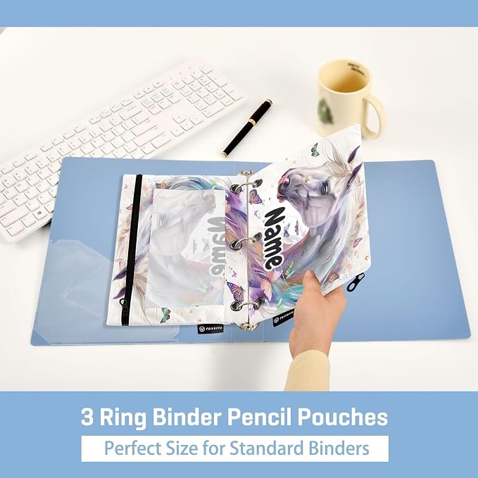 Custom White Horse Butterflies Pencil Pouch - Image 4