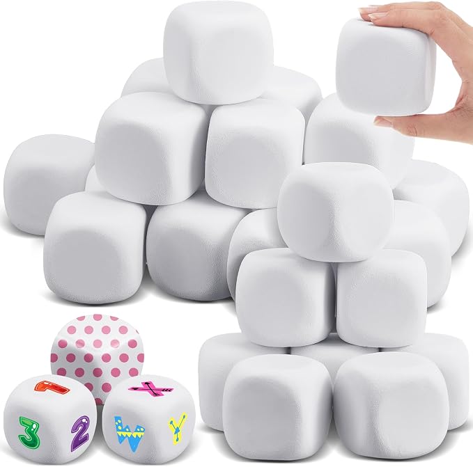 Deekin 25 Pcs Back to School 2.5 Inch White Blank Dice EVA Foam Dice Graffiti by DEEKIN