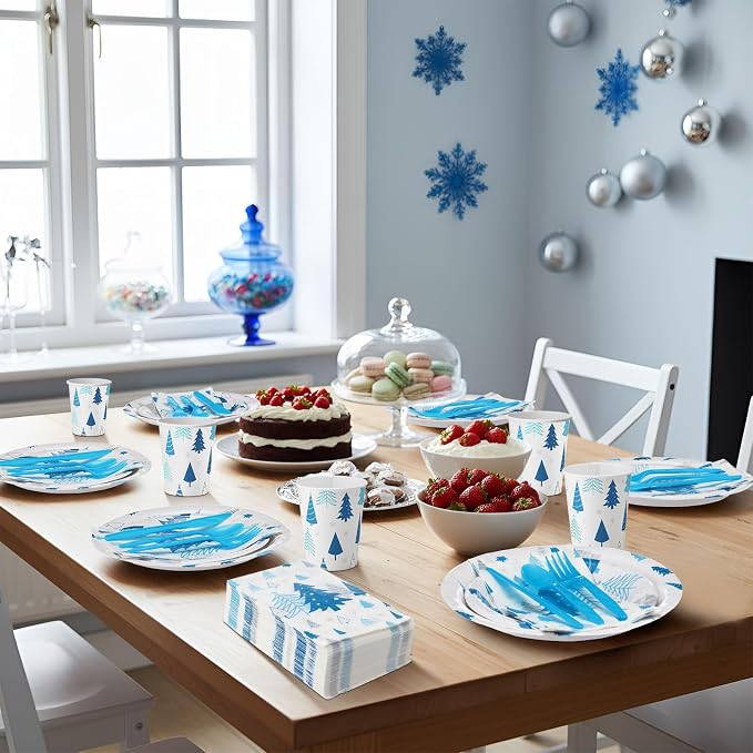 Pickmesh 400 Pcs Winter Party Supplies Blue Silver Xmas Tree Snowflake - Image 5