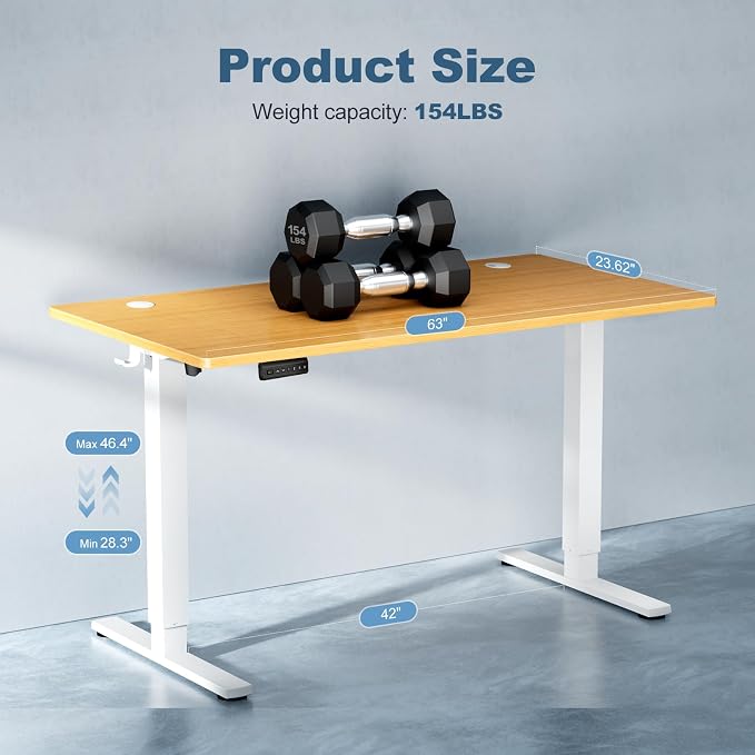 DUMOS 63 Inch Electric Standing Desk Height Adjustable, Sit to Stand Computer - Image 3