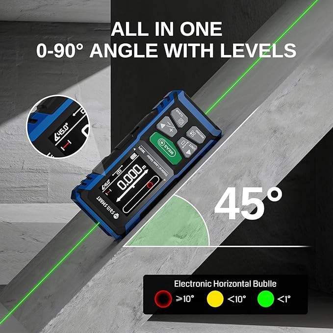 SainSmart Dual Laser Measuring Tool, 393Ft/120M Green Bilateral Distance Meter with Backlit LCD, Rechargeable, Multi-Unit (Ft/in/M), Electronic Level, Length/Area/Volume/Angle Sensor/PC Data Transfer