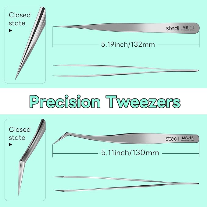 stedi 2PCS Precision Premium Tweezers Set, Model Hobby Making Tools | - Image 3