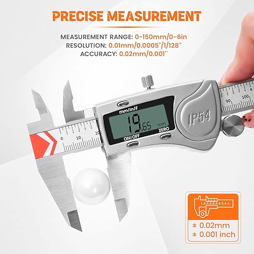 HARDELL Digital Caliper, IP54 Waterproof Caliper Measuring Tool with 3-Batteries & Extra Cover, All Stainless Steel Vernier Caliper Digital Micrometer, Inch/MM/Fraction for DIY/Household/3D-printing