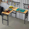 Albott 56"x48" L-Shaped Adjustable Workbench with Storage & Power Strip, Heavy Duty Tool Bench for Woodworking, Garage, Workshop, Home Office, 6000LBS Load, Pegboard & Hooks, ETL Certified