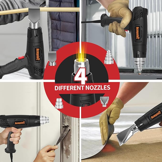 Heat Gun Heavy Duty Soldering Hot Air Gun Variable Temperature Settings 572℉~932℉ (300℃-500℃) with 4 Heat Gun Attachment Nozzles Kit for Shrink Tubing, Wrap, Crafts, Resin