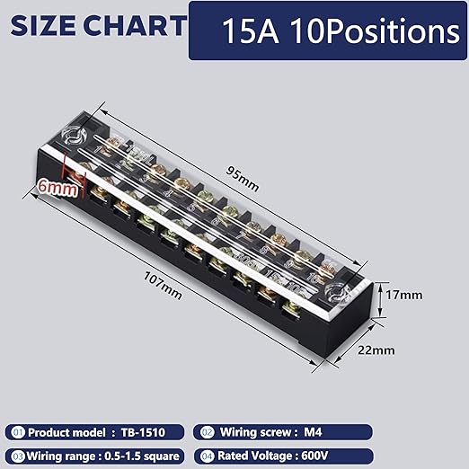 Terminal Block (2 Sets) 2Pcs 10 Positions Dual Row 600V 15A Screw Terminal Strip Blocks with Cover&2Pcs Pre-Insulated Barrier Termina Block Strip&20Pcs Insulated Fork Wire Connector